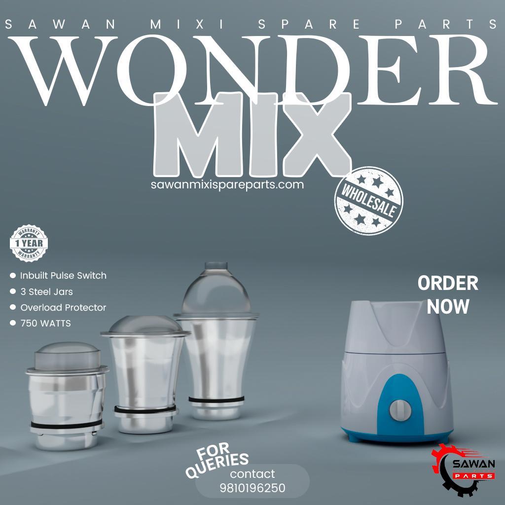 Top view of 3 stainless steel mixer grinder jars with high-speed blades – Wonder Mix spare parts by Sawan for 750W mixers