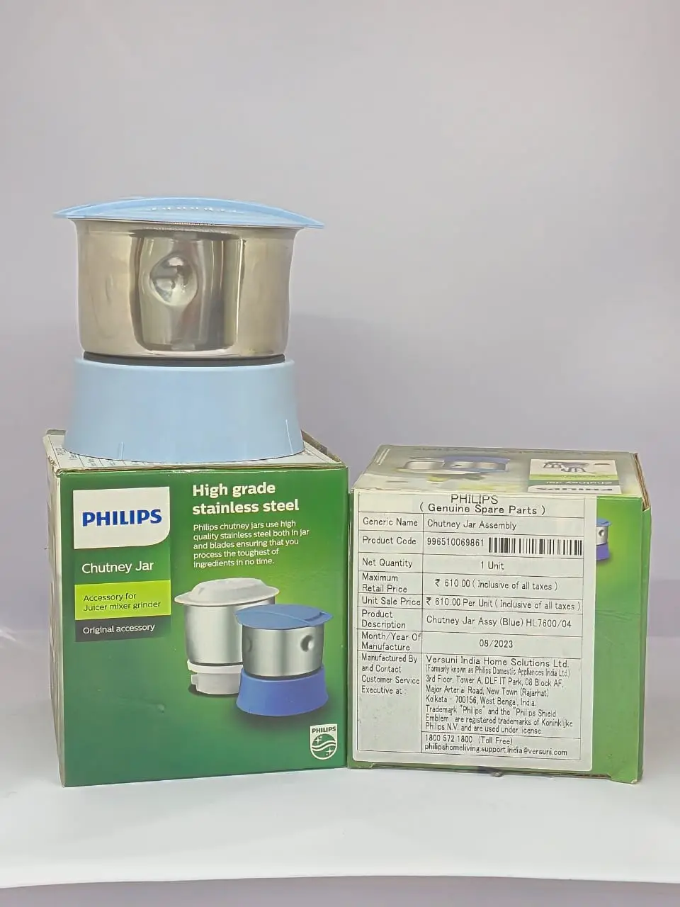 Philips Chutney Jar – Stainless Steel Small Jar with Blade & Lid for Mixer Grinder