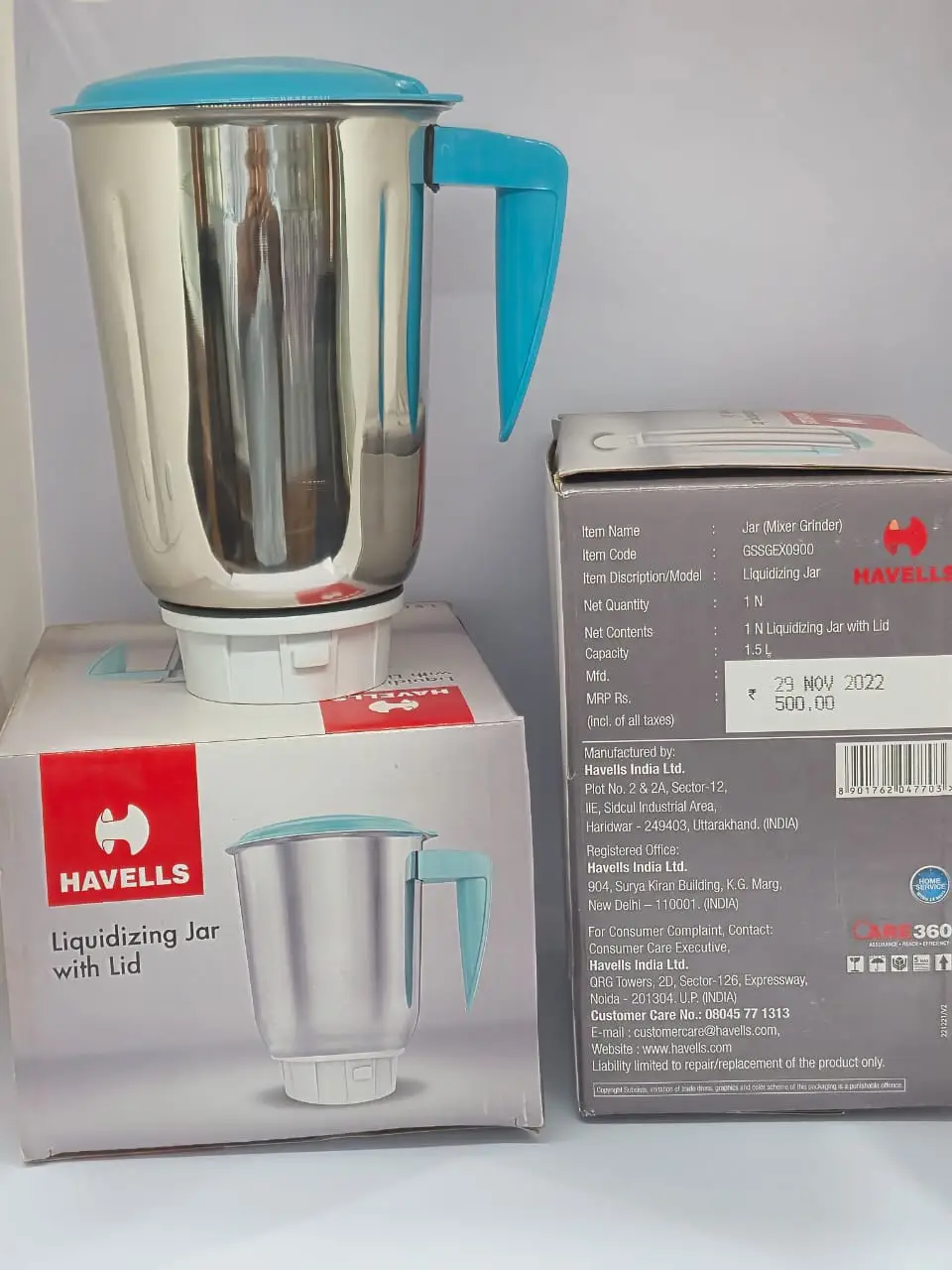 Havells Liquidizing Jar with Lid – Large Stainless Steel Jar for Juicing & Blending